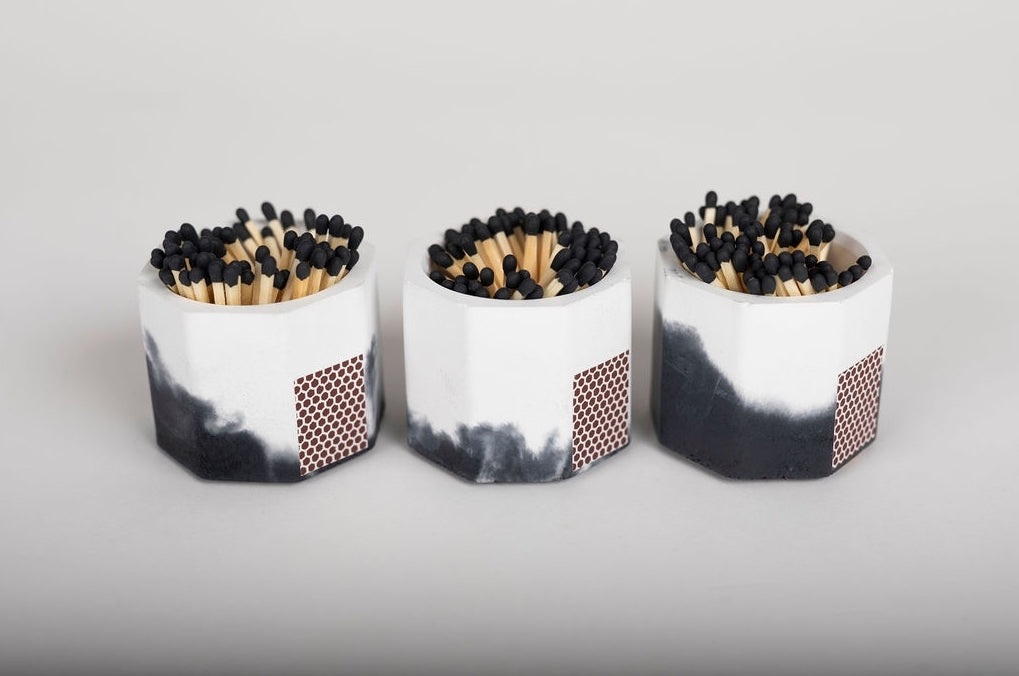 Concrete Match Holder with matches: Black and White